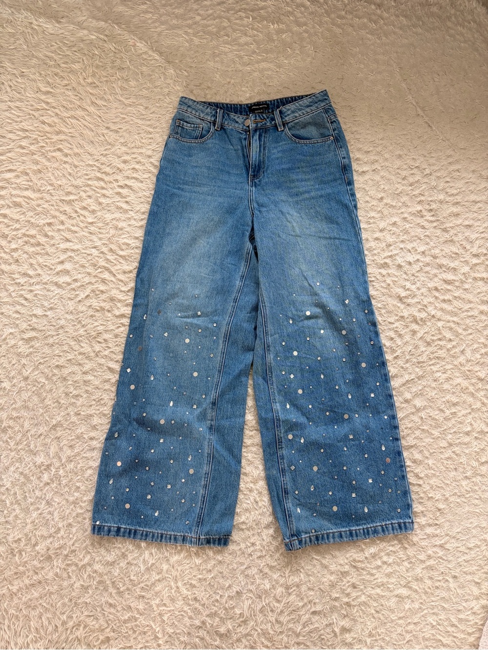 Urban Revival Blue Wide-Leg Women's Jeans with Stud Detail